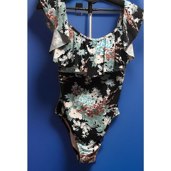 Raisins Curve Trendy Plus Size Tortuga One-Piece Black Floral Size 16w - Picture 2 of 8